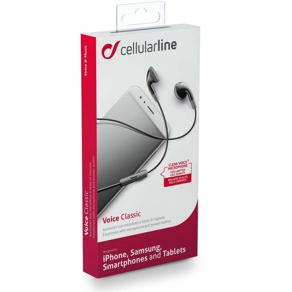 Cellularline VOICE CLASSIC Auricolari classici con microfono tasto di risposta e connettore Jack 3.5mm