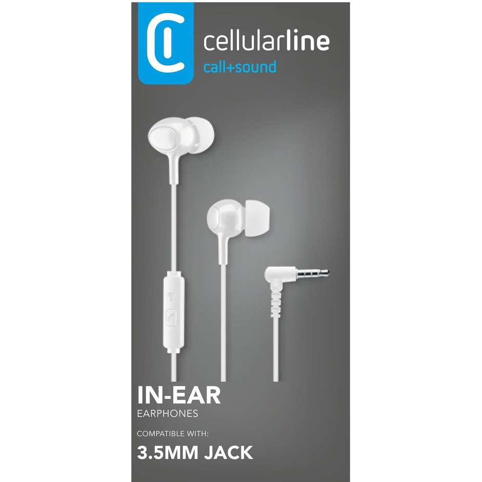 Cellularline Voice In-Ear Auricolari Stereo con Cavo Jack 3.5mm Microfono e Isolamento Acustico Bianco