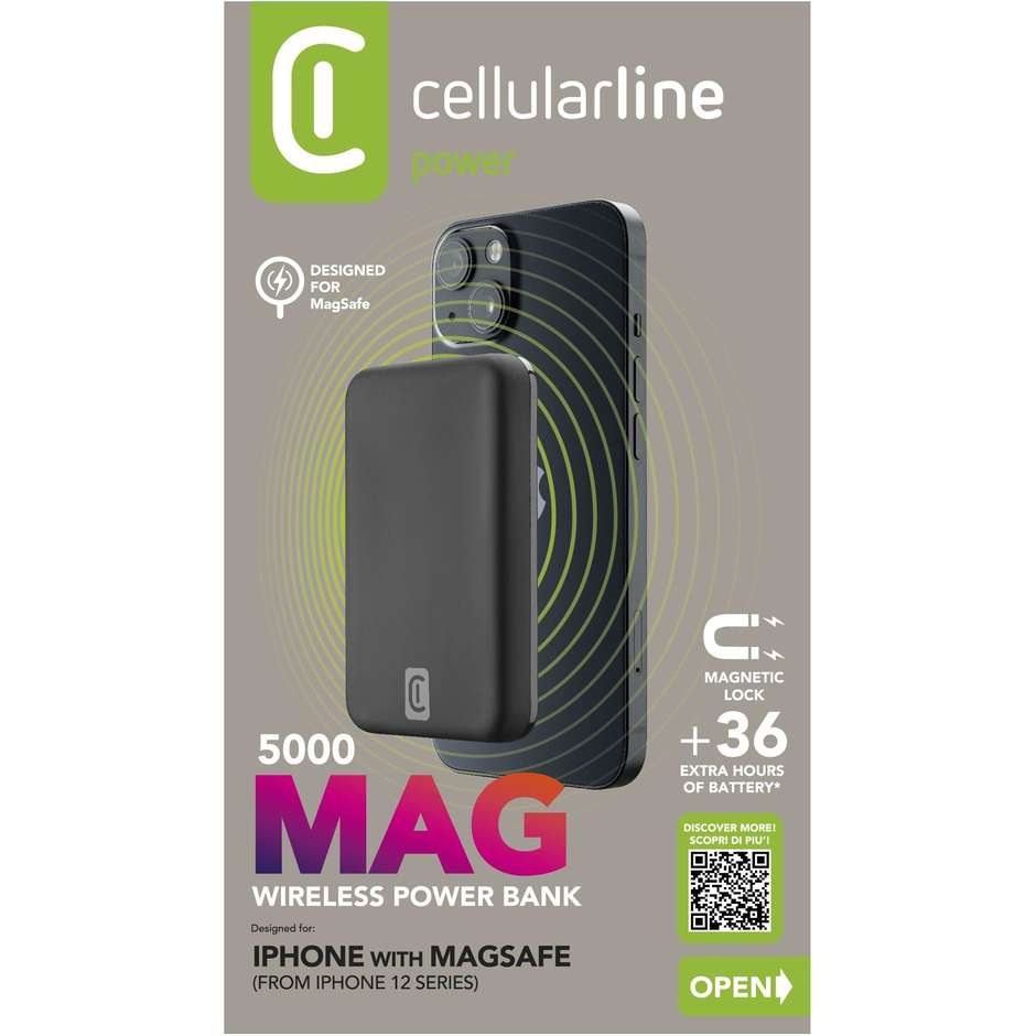 Cellularline Wireless power bank MAG 5000 Caricabatterie portatile compatibile con MagSafe