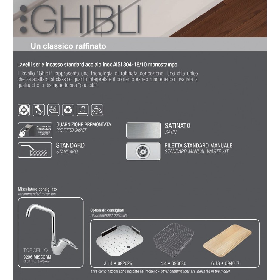 CM Ghibli Lavello da incasso 116 × 50 cm 2 vasche a sinistra acciaio inox satinato