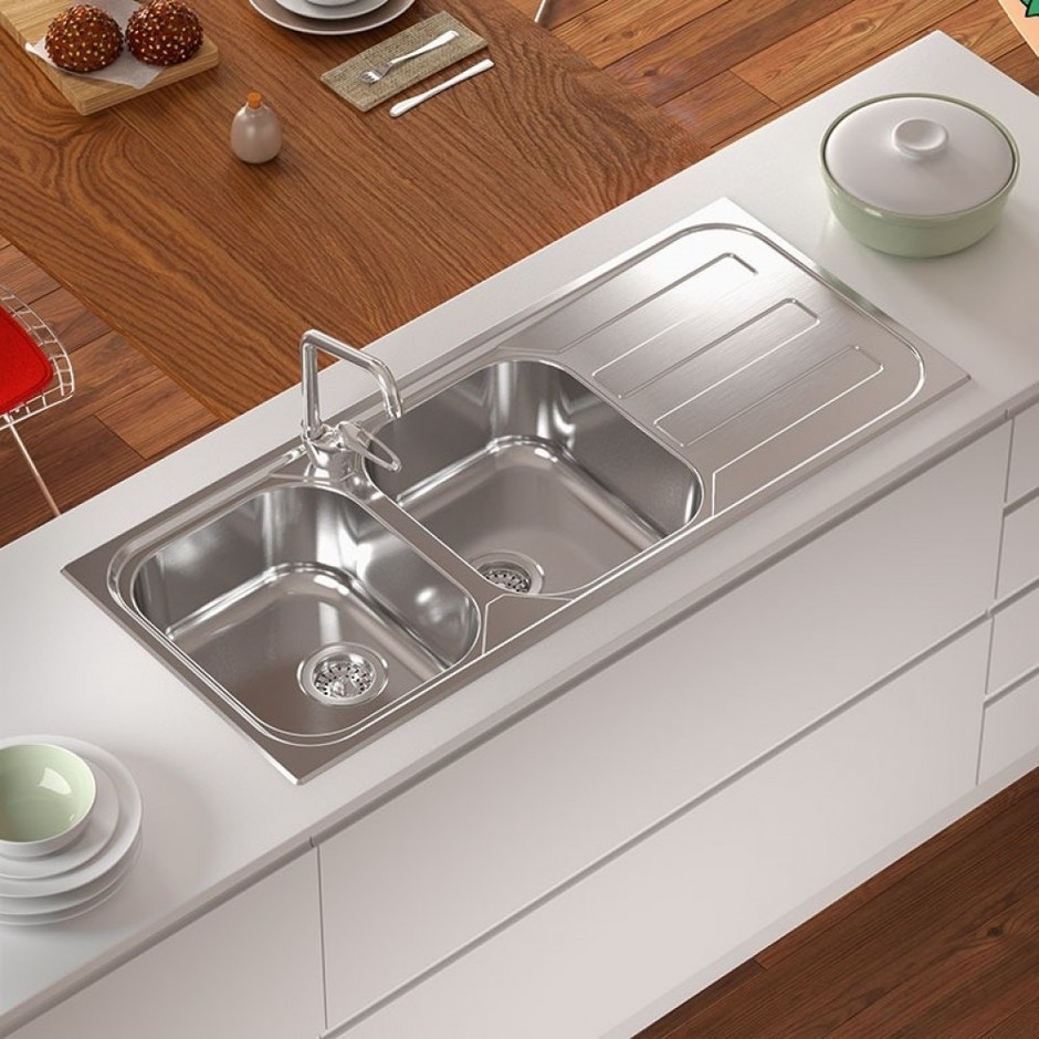 CM Ghibli Lavello da incasso 116 × 50 cm 2 vasche a sinistra acciaio inox satinato