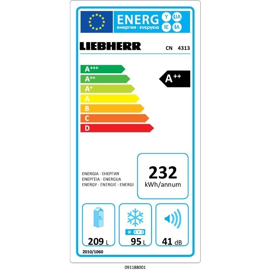 CN 4313 Liebherr frigorifero combinato 304 litri classe A++ ventilato/NoFrost bianco