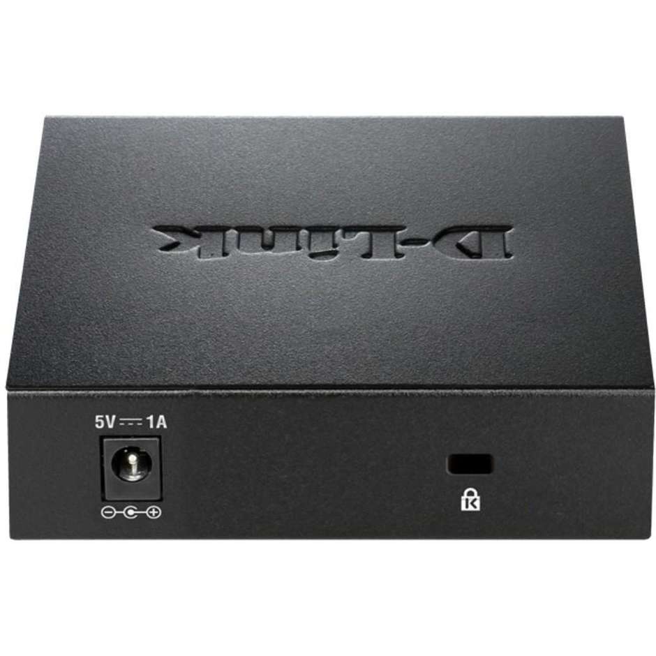 D-Link DGS-105 Switch Desktop 5 Porte Gigabit Ethernet 10/100/1000Mbps Chassis Metallico Fanless con QoS 802.1p - Grigio/Nero