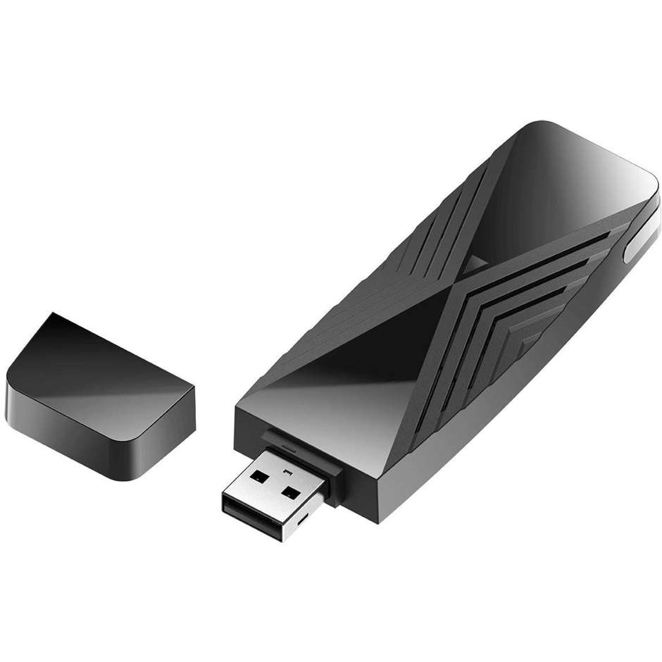 D-Link DWA-X1850 Adattatore USB Wi-Fi 6 AX1800 Dual Band USB 3.0 WPA3 Dongle Wireless Nero