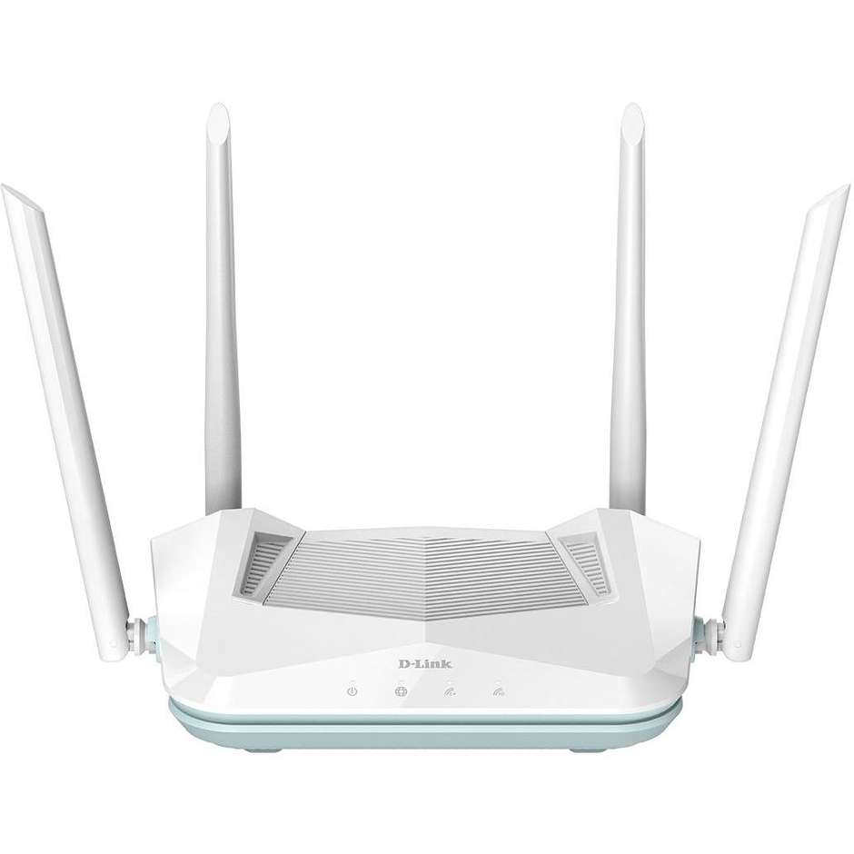 D-Link R15 EAGLE PRO AI Router Wi-Fi 6 AX1500 Dual Band con 4 Porte Gigabit e Ottimizzazione Intelligente AI - Bianco