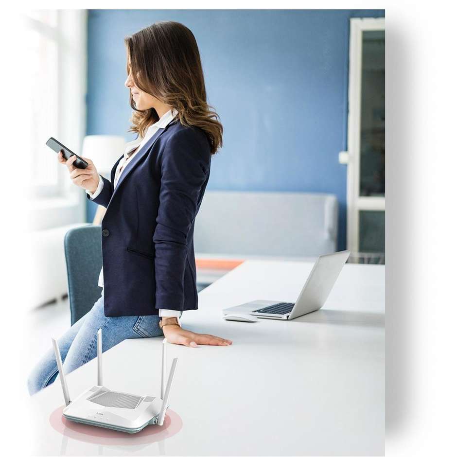 D-Link R32 EAGLE PRO AI Router Wi-Fi 6 AX3200 Dual Band con 5 Porte Gigabit 4x4 MU-MIMO e Funzioni AI - Bianco