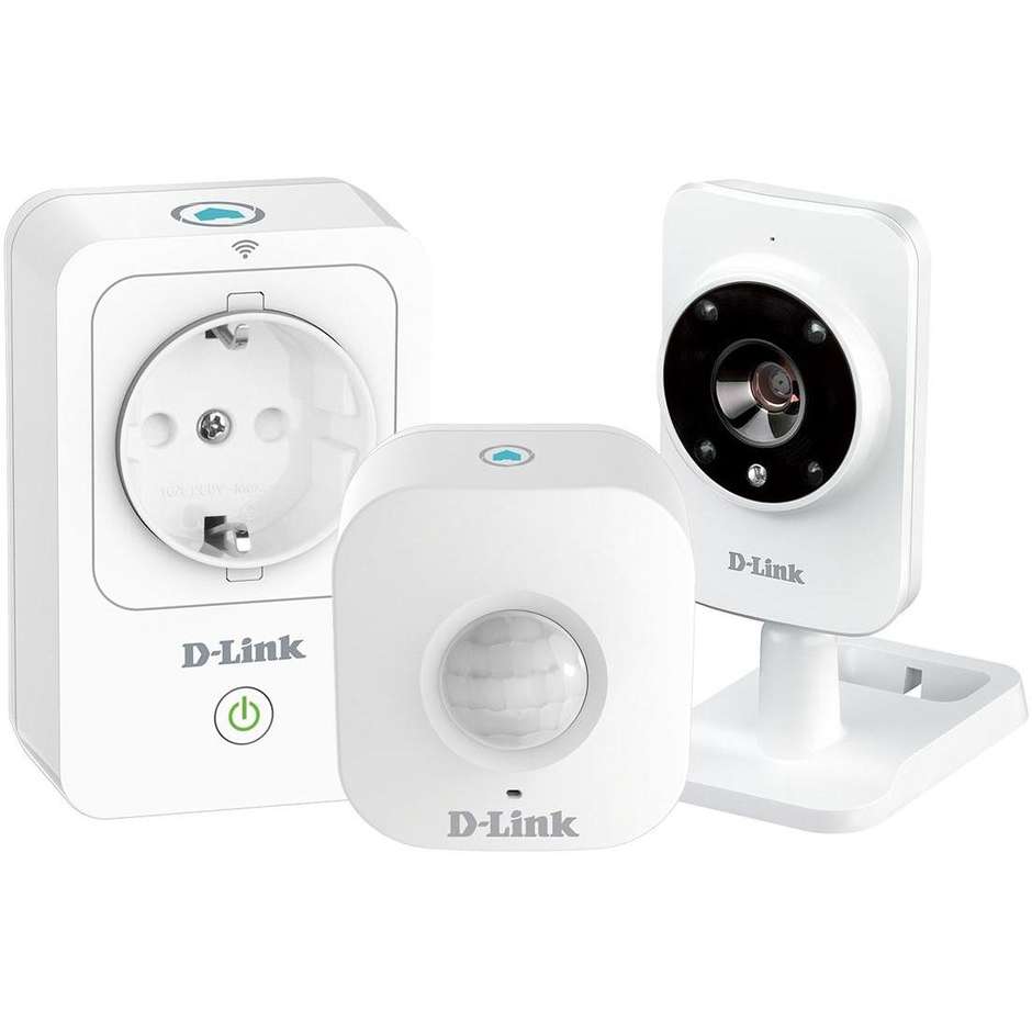 D-Link Smart Home HD Starter Kit (DCH-100KT) Kit Domotica Hub Sensore Movimento Presa Smart e Videocamera Wi-Fi Bianco