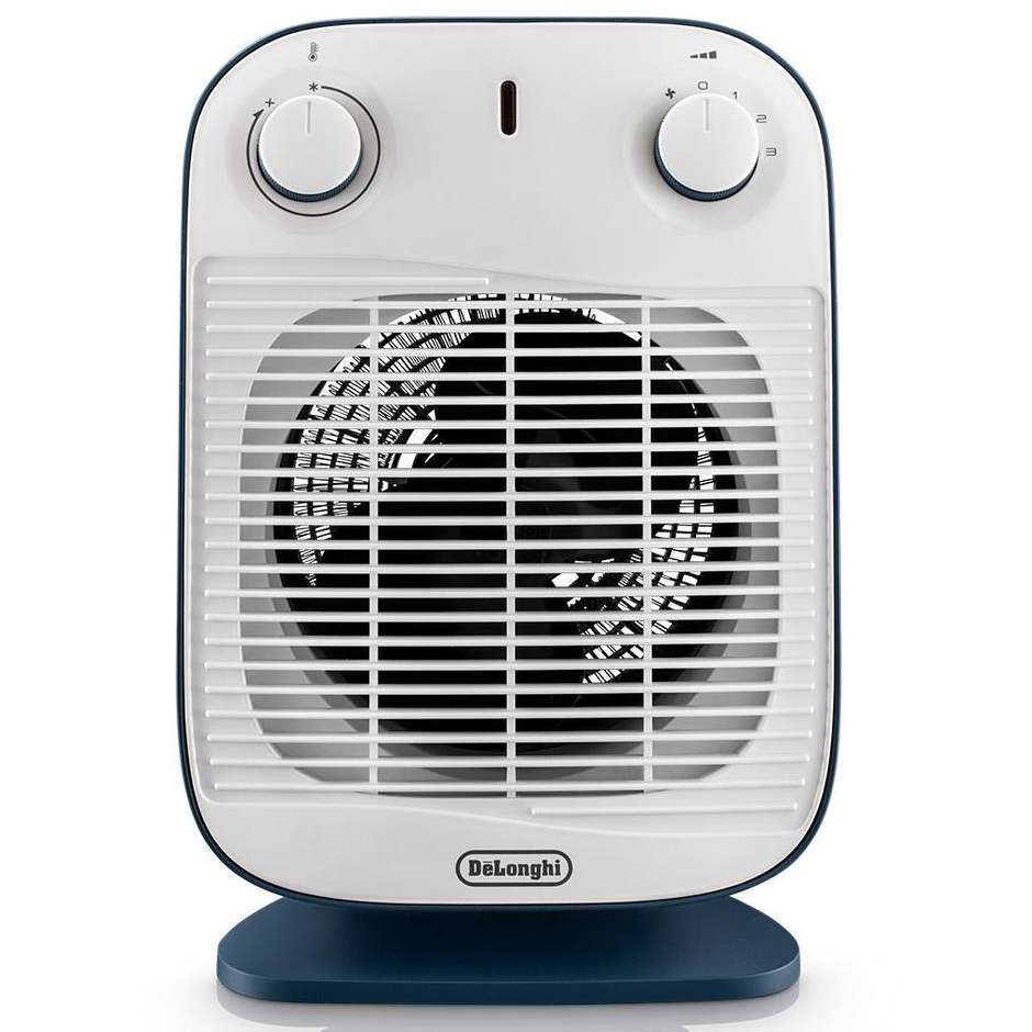 DE LONGHI HFS50B20AV Termoventilatore Elettrico Compatto 2000 W Termostato Regolabile Bianco e Dettagli Blu
