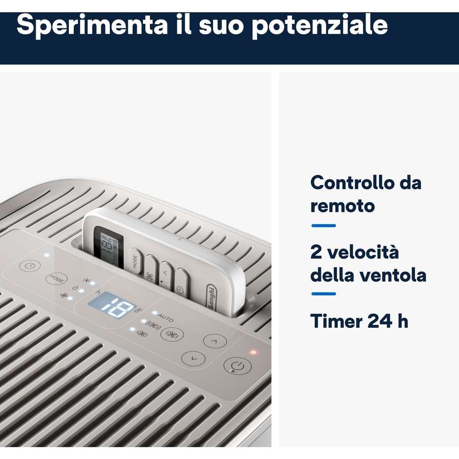 De Longhi PACES72CLA Condizionatore portatile monoblocco Adatto per stanze fino a 60 m³ Potenza 808 W Classe A Colore Bianco
