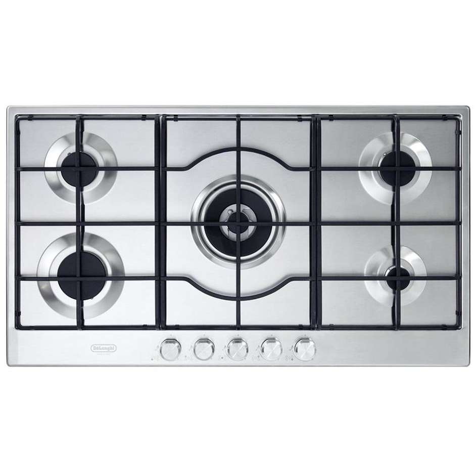 De Longhi SLF 590 LX Piano Cottura a Gas 90cm 5 Fuochi Comandi Frontali Inox