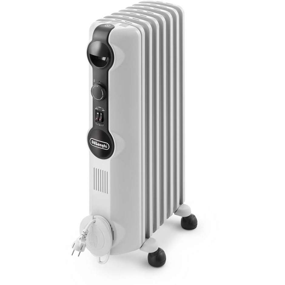 DE LONGHI TRRS0715 Radiatore ad Olio da Pavimento 9 Elementi Potenza 1500 W Termostato Ambiente Grigio Chiaro