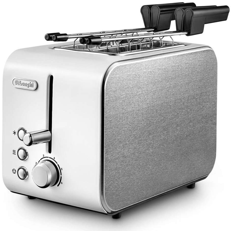 De'Longhi Distinta Moments CTX2203.W Tostapane 2 Fette 550 W con Pinze Acciaio Inox Bianco Opaco