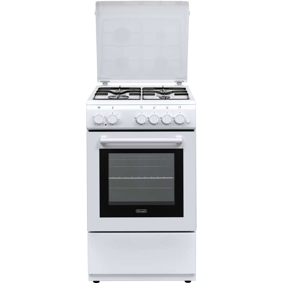De'Longhi DL554EW Cucina Compatta 50x50 cm 4 Fuochi Gas con Sicurezza Forno Elettrico Statico con Grill 43 L Classe A Bianco
