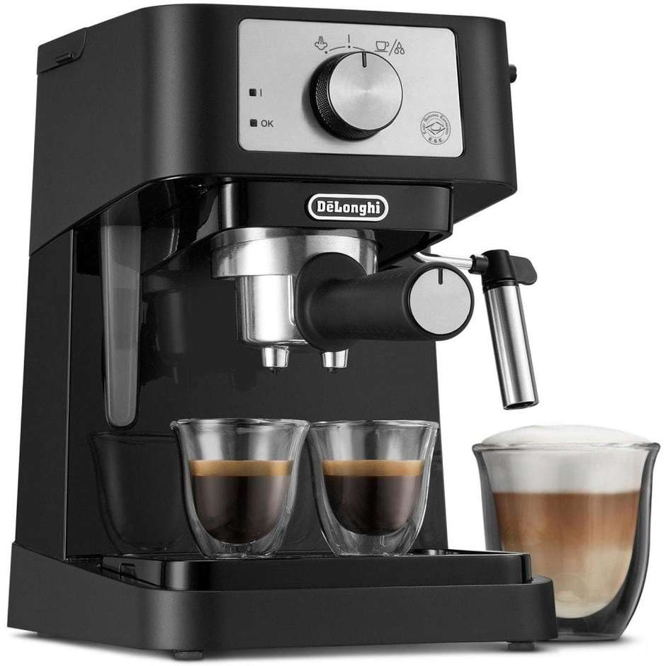 De'Longhi EC260.BK Macchina da Caffè Espresso Manuale, 15 bar, 1100 W, Caffè Macinato e Cialde E.S.E., Nero e Acciaio Inossidabile