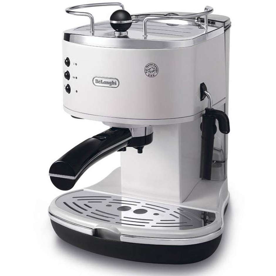 De'Longhi Espresso Manuale ECO311W Macchina da Caffè 1450 W 15 bar Nero, Acciaio inossidabile, Bianco