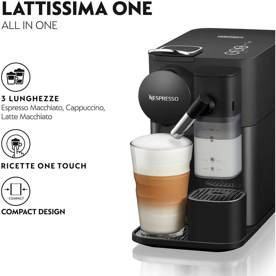 De'Longhi Nespresso Lattissima One EN510.B Macchina da Caffè a Capsule 1450 W Pompa 19 Bar Nero
