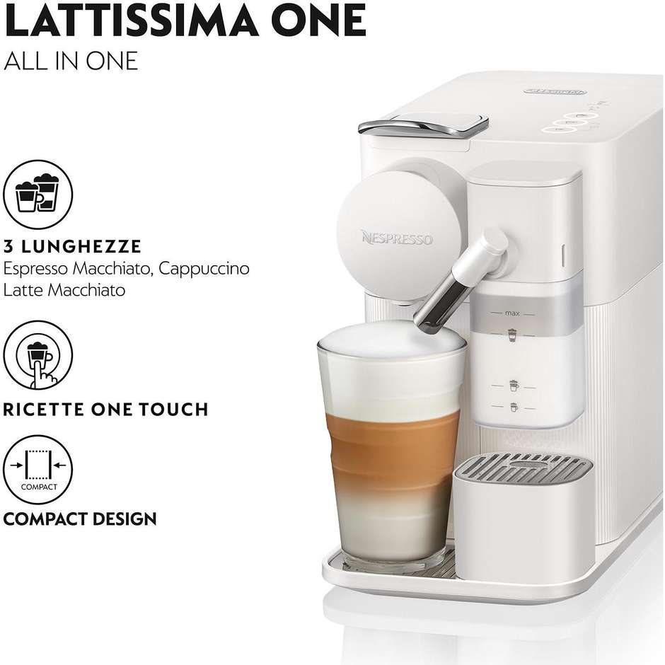 De'Longhi Nespresso Lattissima One EN510.W Macchina da Caffè a Capsule 1450 W Pompa 19 Bar Bianco Silk
