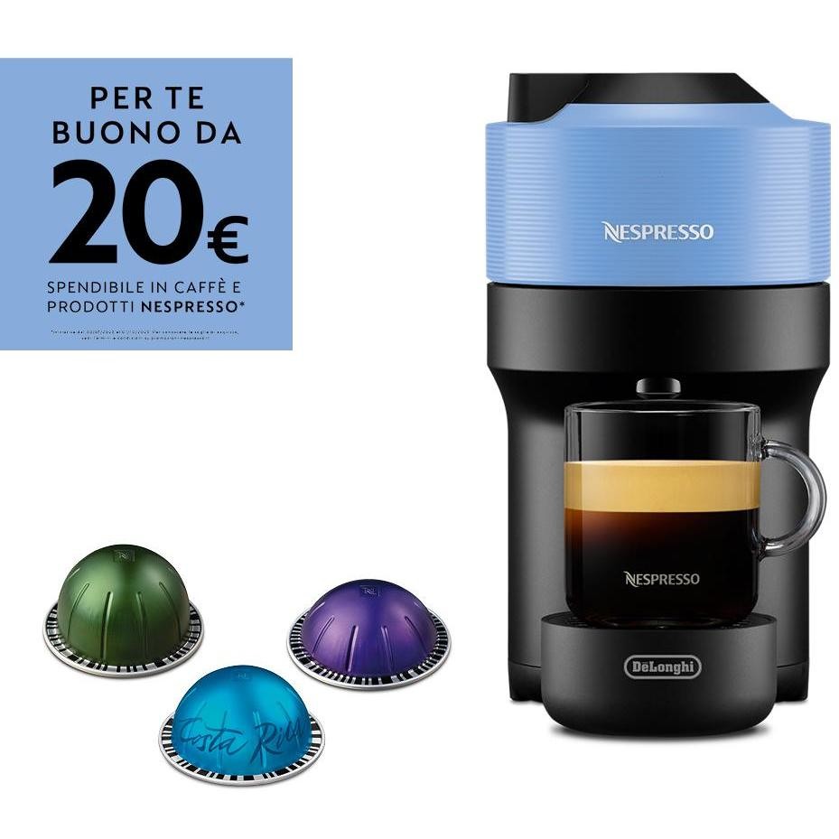 De'Longhi Nespresso Vertuo Pop ENV90.A Macchina da Caffè 1260 W Tecnologia Centrifusion (lettura codice a barre su capsula) Nero, Blu