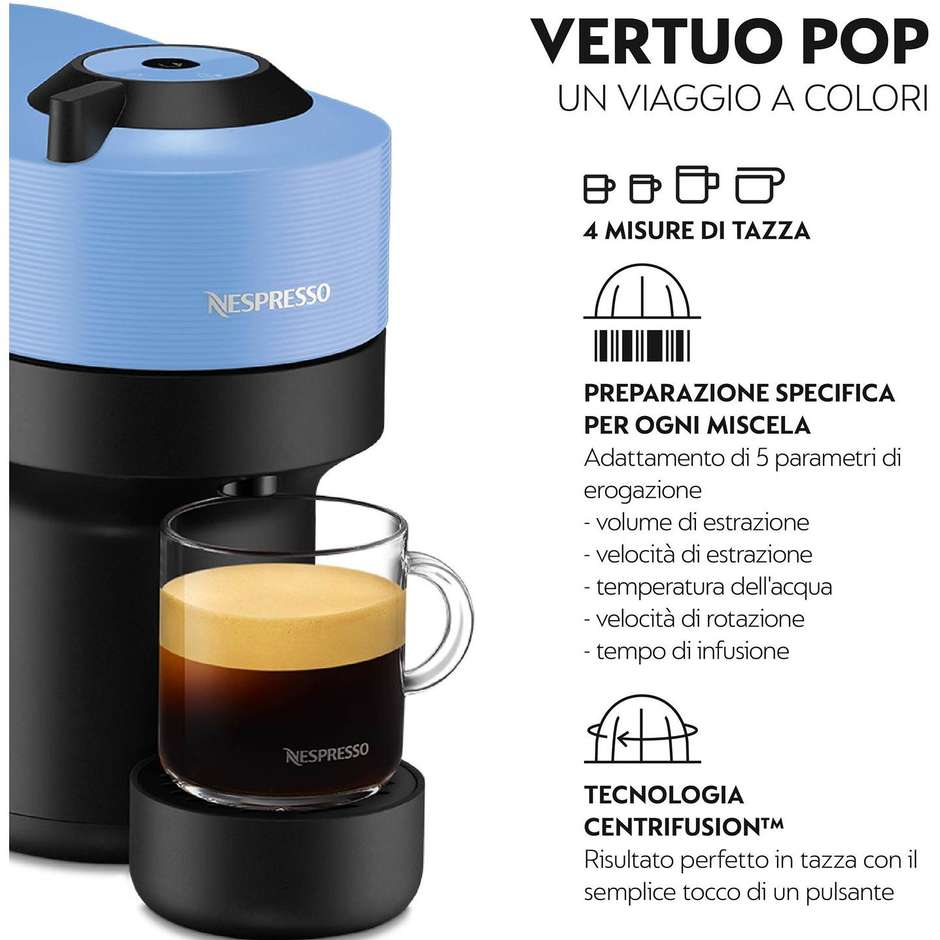 De'Longhi Nespresso Vertuo Pop ENV90.A Macchina da Caffè 1260 W Tecnologia Centrifusion (lettura codice a barre su capsula) Nero, Blu