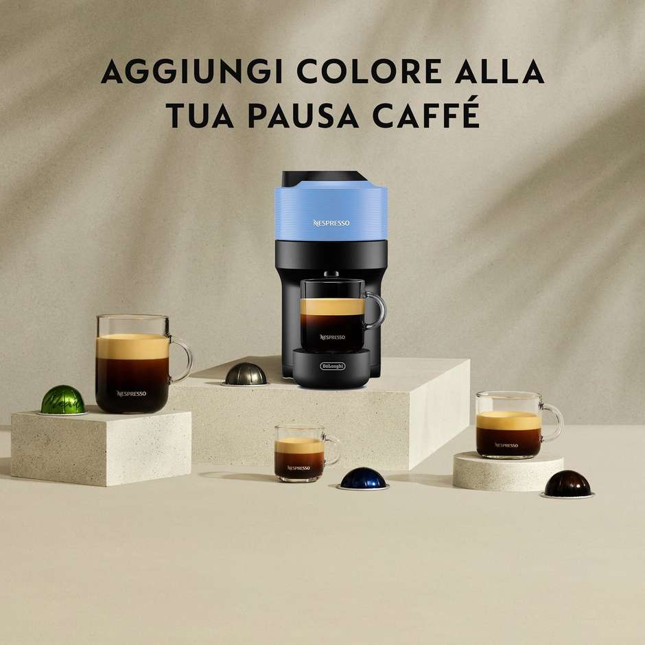 De'Longhi Nespresso Vertuo Pop ENV90.A Macchina da Caffè 1260 W Tecnologia Centrifusion (lettura codice a barre su capsula) Nero, Blu