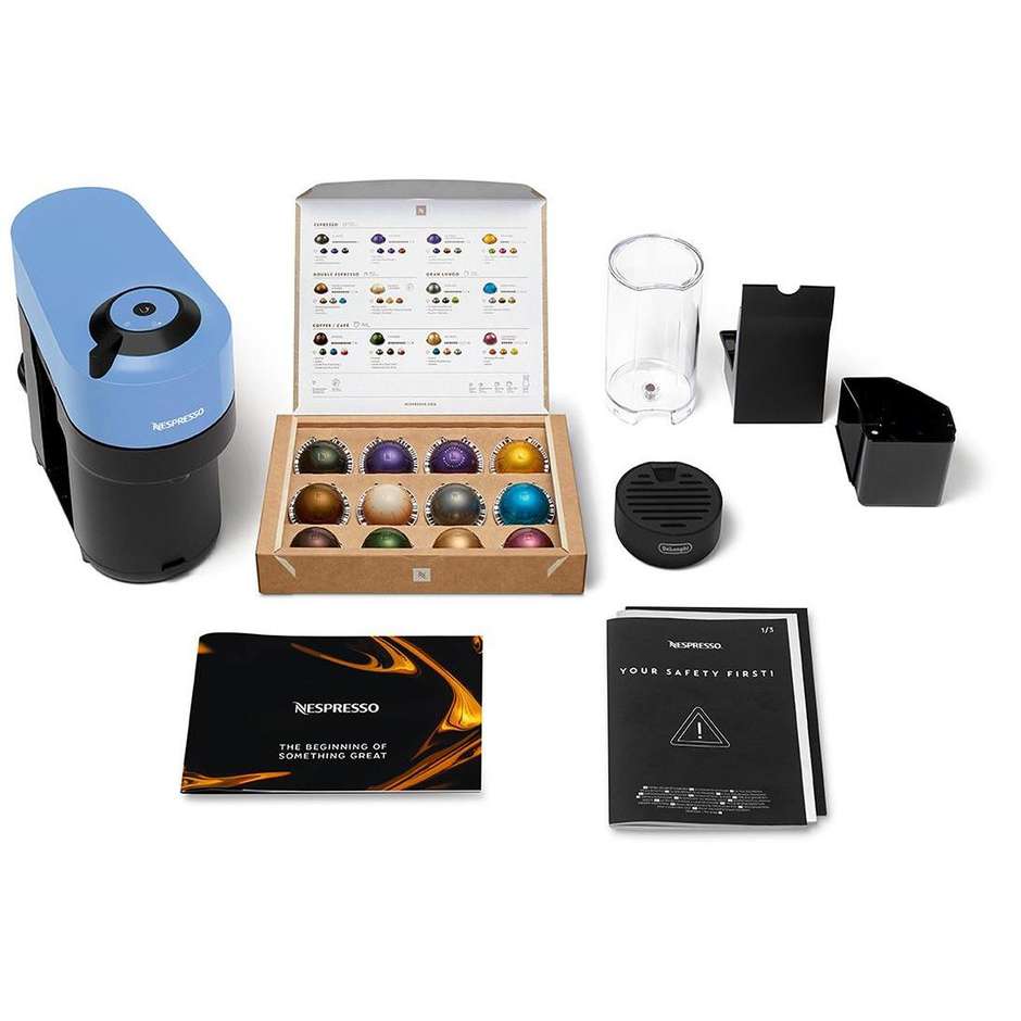 De'Longhi Nespresso Vertuo Pop ENV90.A Macchina da Caffè 1260 W Tecnologia Centrifusion (lettura codice a barre su capsula) Nero, Blu