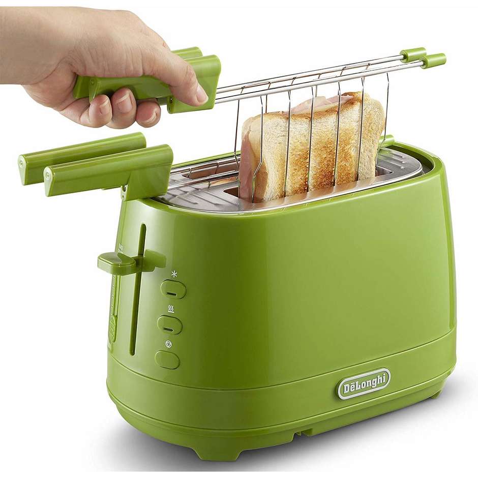 De’Longhi CTLAP2203.GR tostapane verde 2 fette con pinze 550 W