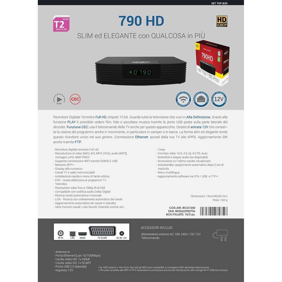 Digiquest DGQ790 HD decoder digitale terrestre T2 Full HD con porta USB