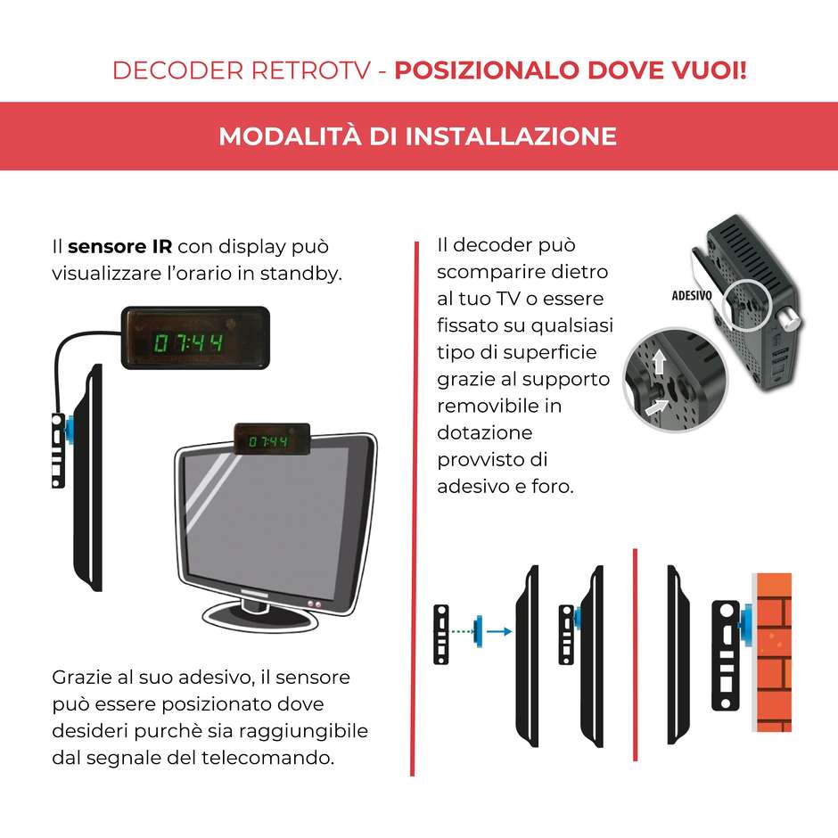 Digiquest Microsat RICD1248 Decoder satellitare tivùsat Full HD retro TV