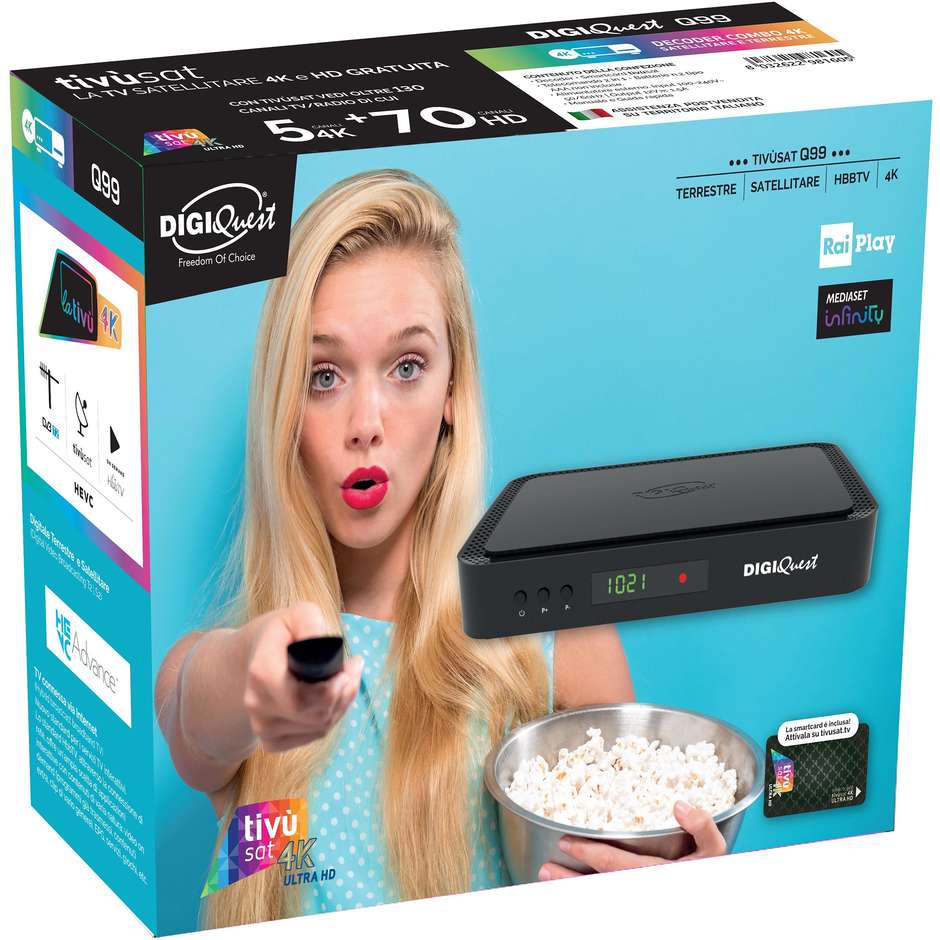 Digiquest Q99 RICD1251 Decoder combo tivùsat 4K DVB-S2 e DVB-T2