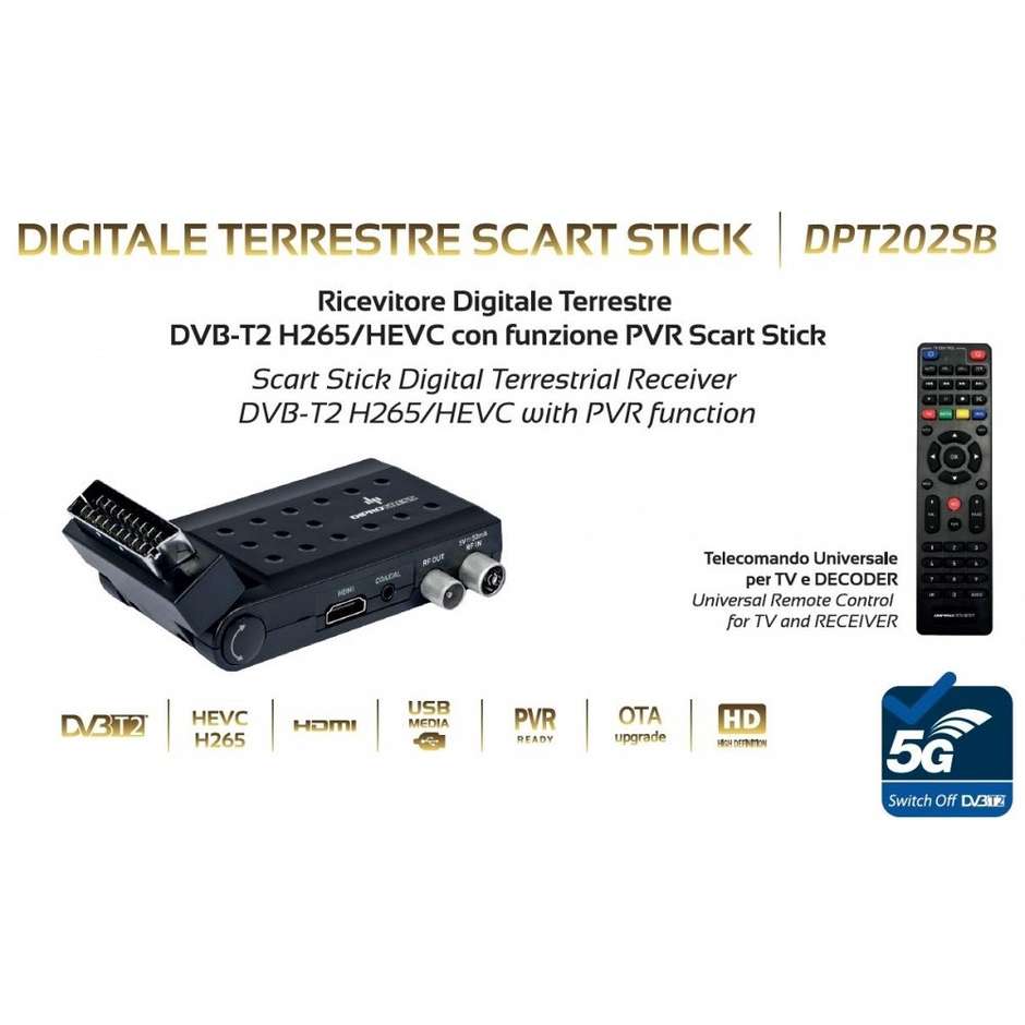 Diprogress DPT202SB Decoder digitale terrestre DVB-T2 HEVC HDMI