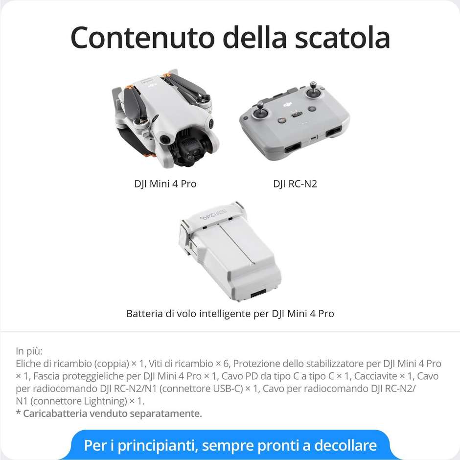 DJI CPMA073103 Mini 4 Pro 4 rotori Quadrirotore 48 MP 3840 x 2160 Pixel 2590 mAh Colore Nero, Bianco