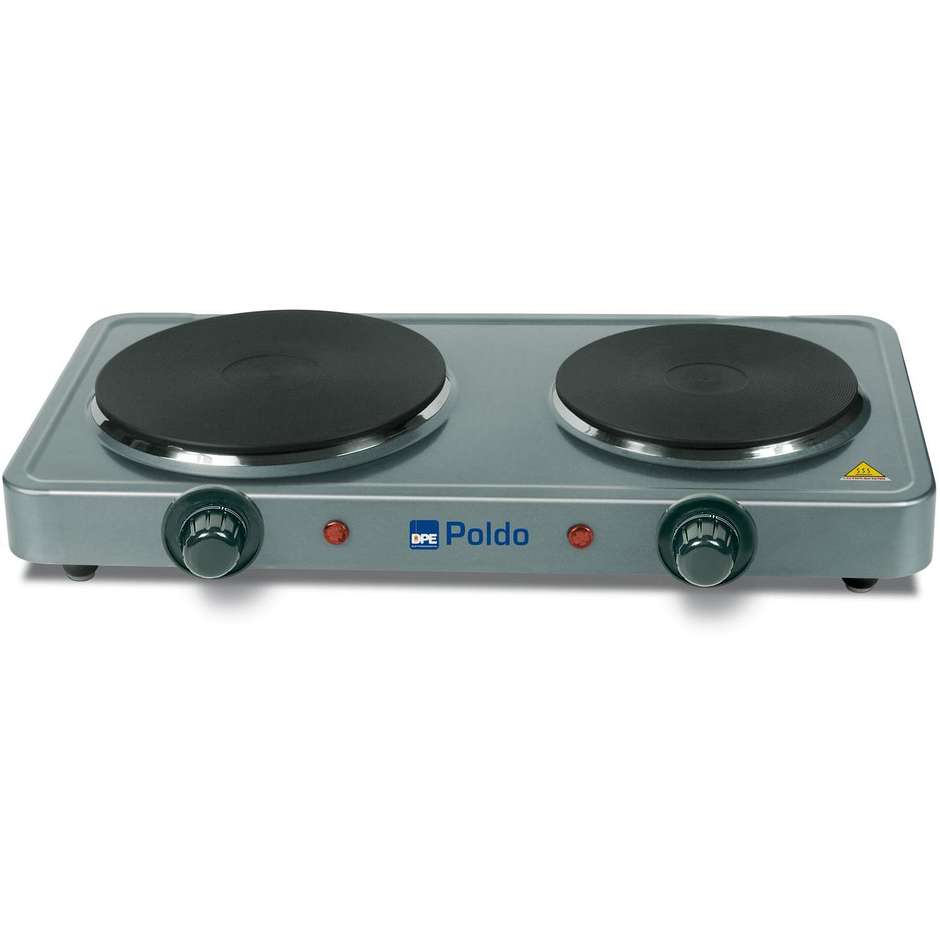 DPE Poldo Fornello Elettrico 2 piastre 19 cm + 16cm 1500 W + 1000 W
