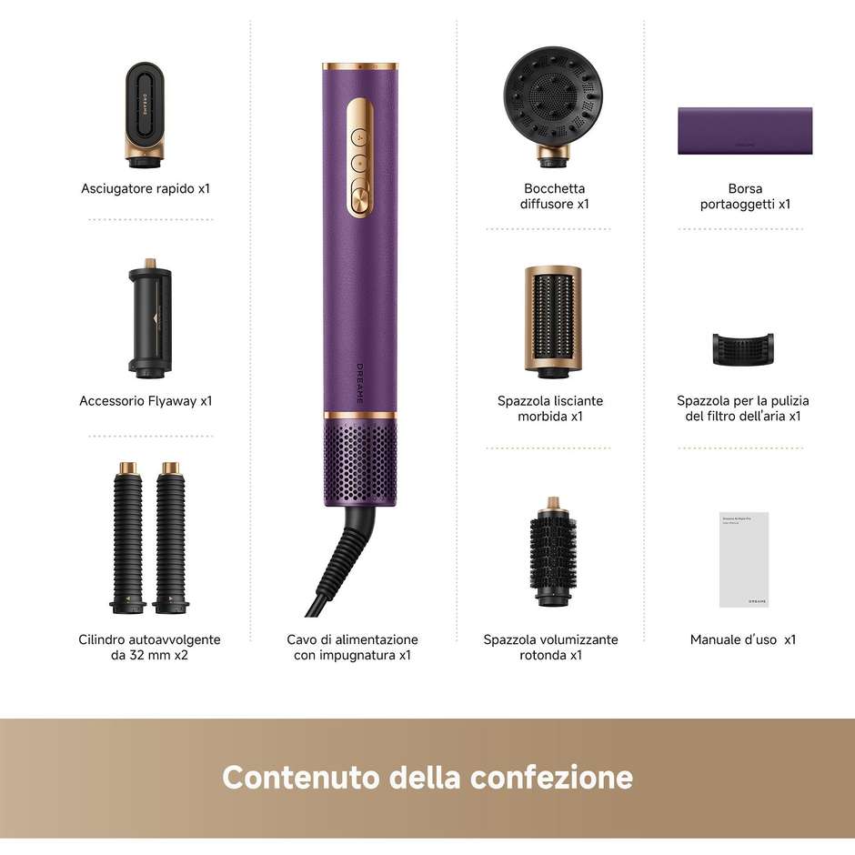 Dreame AirStyle Pro 2 Kit Styling Capelli 1300 W 3 Livelli di Calore Viola