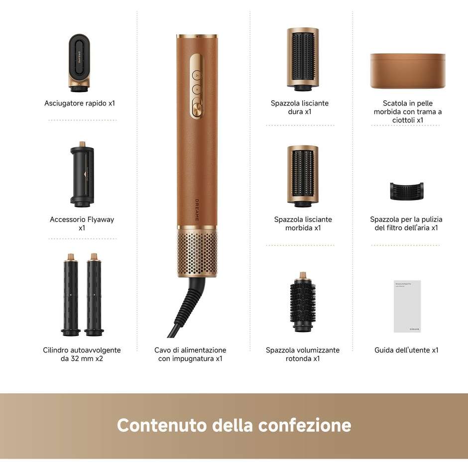 Dreame AirStyle Pro Kit per lo styling dei capelli 1300 W Colore Nero, Oro rosa