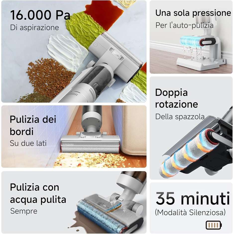 Dreame G10 Pro Lavapavimenti Cordless 16.000 Pa 35 min Display LED Nero.