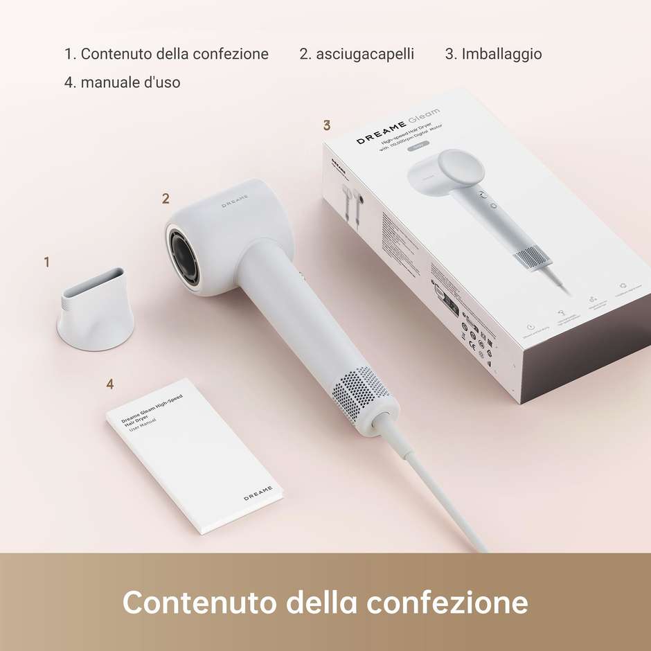 Dreame Hair Gleam DREHD12A-GR, asciugacapelli ionico grigio da 1.600 W