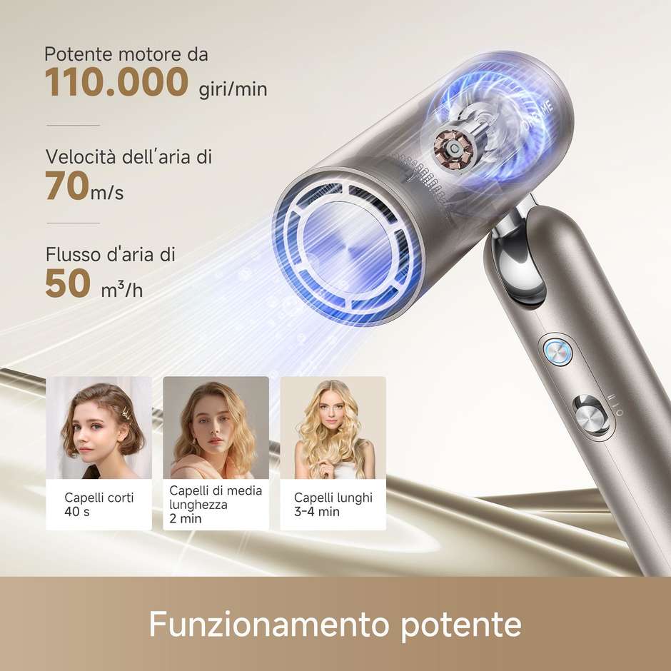 Dreame Pocket Pro 2 DREPOCKETPRO2G Asciugacapelli da Viaggio 1300 W Oro