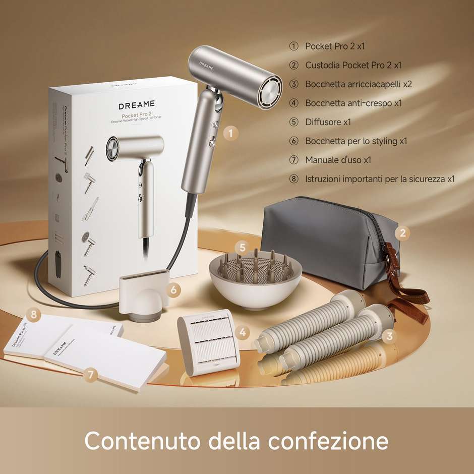 Dreame Pocket Pro 2 DREPOCKETPRO2G Asciugacapelli da Viaggio 1300 W Oro