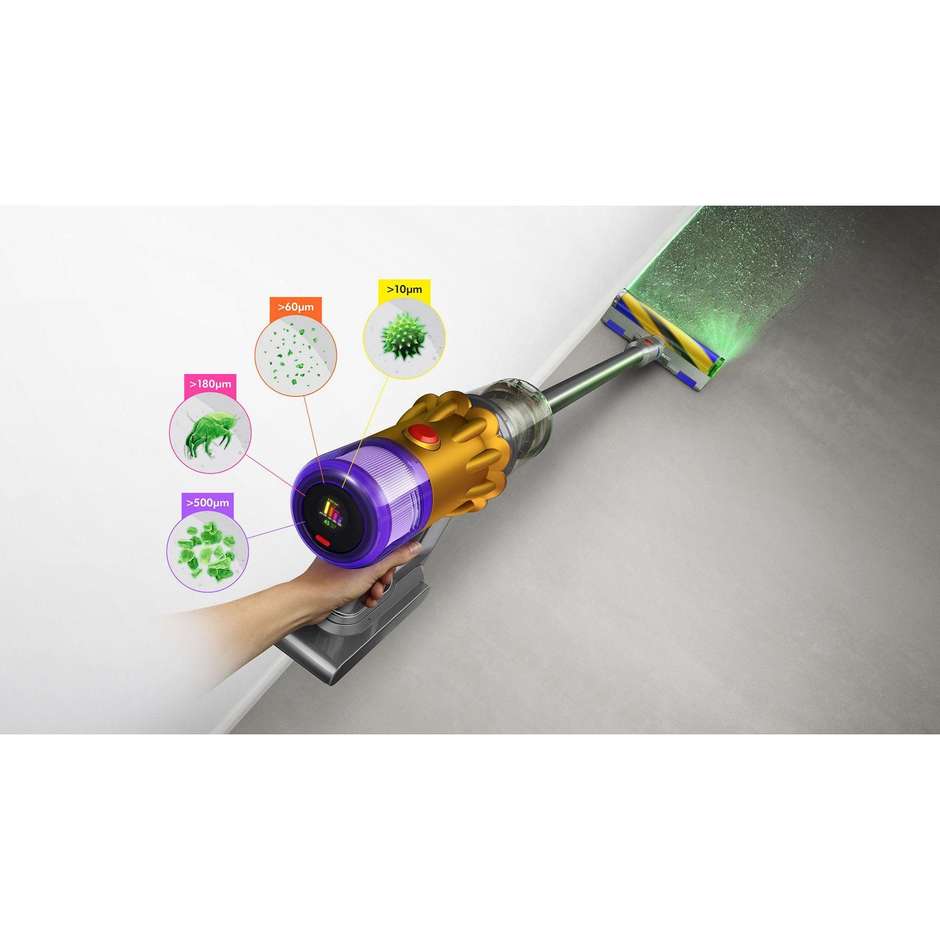 Dyson Aspirapolvere V12 Detect Absolute Aspirapolvere Potenza 545 W Colore Nichel, Giallo