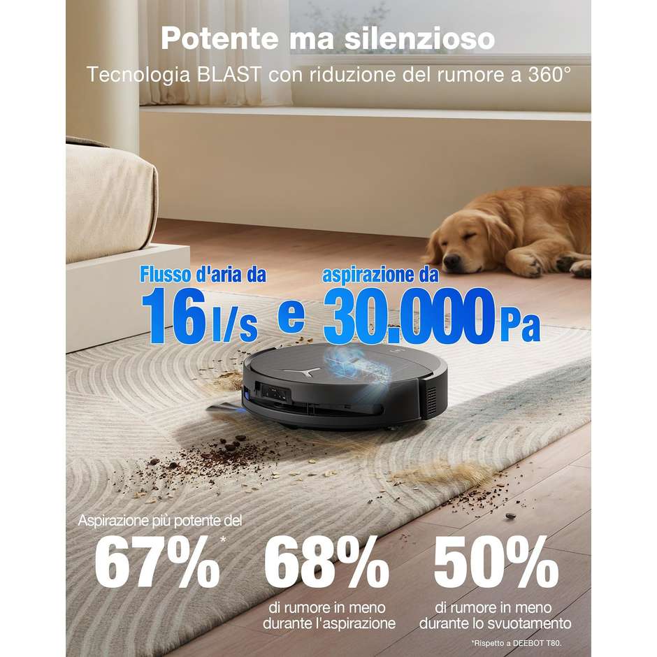 Ecovacs DEEBOT T90 PRO OMNI Robot Aspirapolvere e Lavapavimenti 30000 Pa, Nero