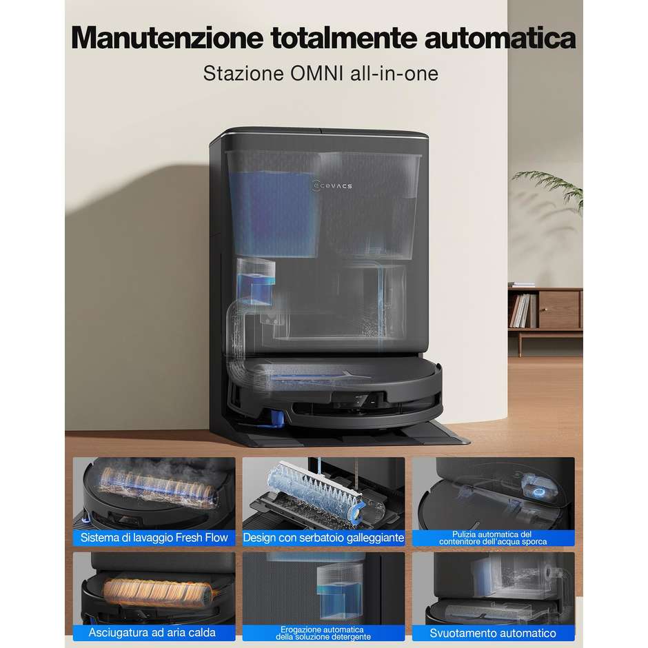 Ecovacs DEEBOT T90 PRO OMNI Robot Aspirapolvere e Lavapavimenti 30000 Pa, Nero