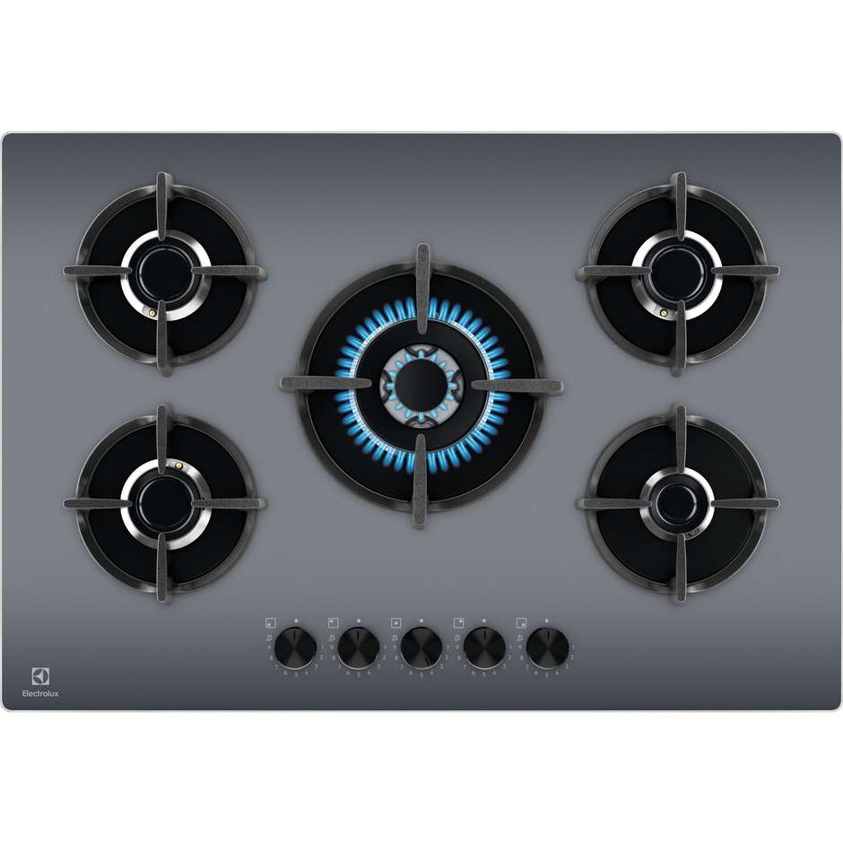ELECTROLUX EGG75372M Piano Cottura a Gas 75 cm 5 Fuochi Griglie in Ghisa Acciaio Inox