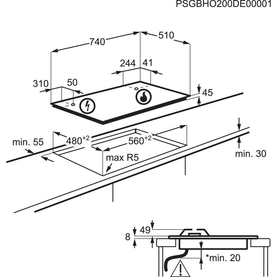 Electrolux EGG75372M Serie 700 Piano Cottura a Gas su Cristallo 75 cm con Powerful Wok 4000W e StepPower Vetro Nero