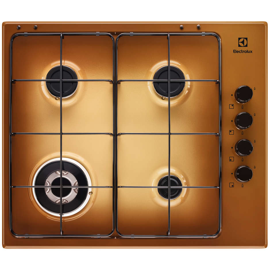 Electrolux EGS6414T Piano Cottura a Gas 60 cm 4 Fuochi con Bruciatore Rapido 4000W Finitura Terra di Francia