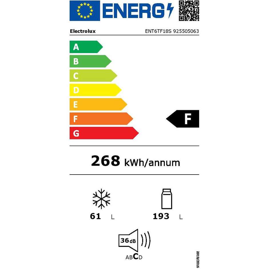 Electrolux ENT6TF18S Frigorifero combinato da incasso 254 litri classe F No Frost