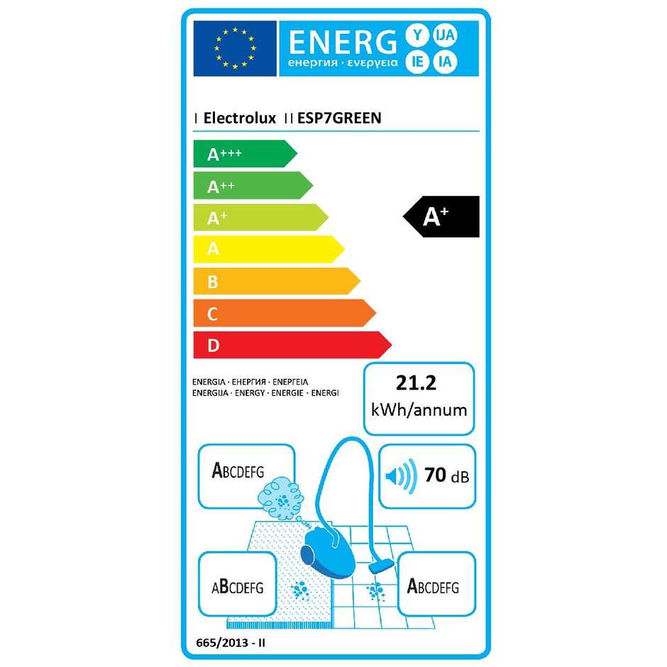 Electrolux ESP7GREEN SilentPerfomer aspirapolvere con sacco 550 Watt classe A+ colore nero