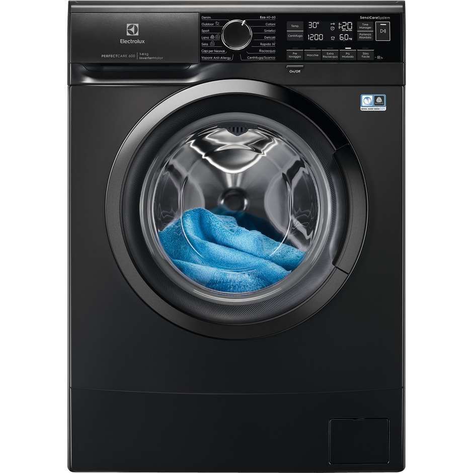 ELECTROLUX EW6S326ABL Lavatrice Carica Frontale Slim 40 cm 6 kg 1200 Giri/min Motore Inverter Vapore Classe A Nero
