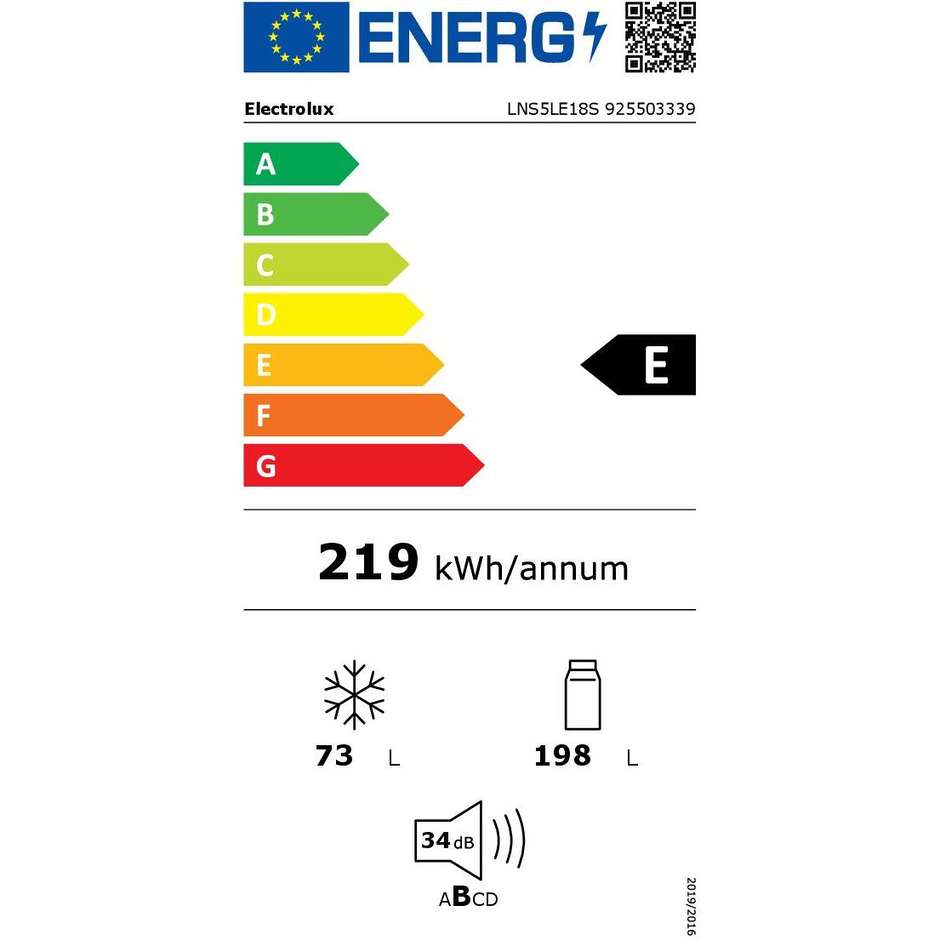 Electrolux LNS5LE18S Frigorifero Combinato da Incasso 271 Lt Classe E colore bianco