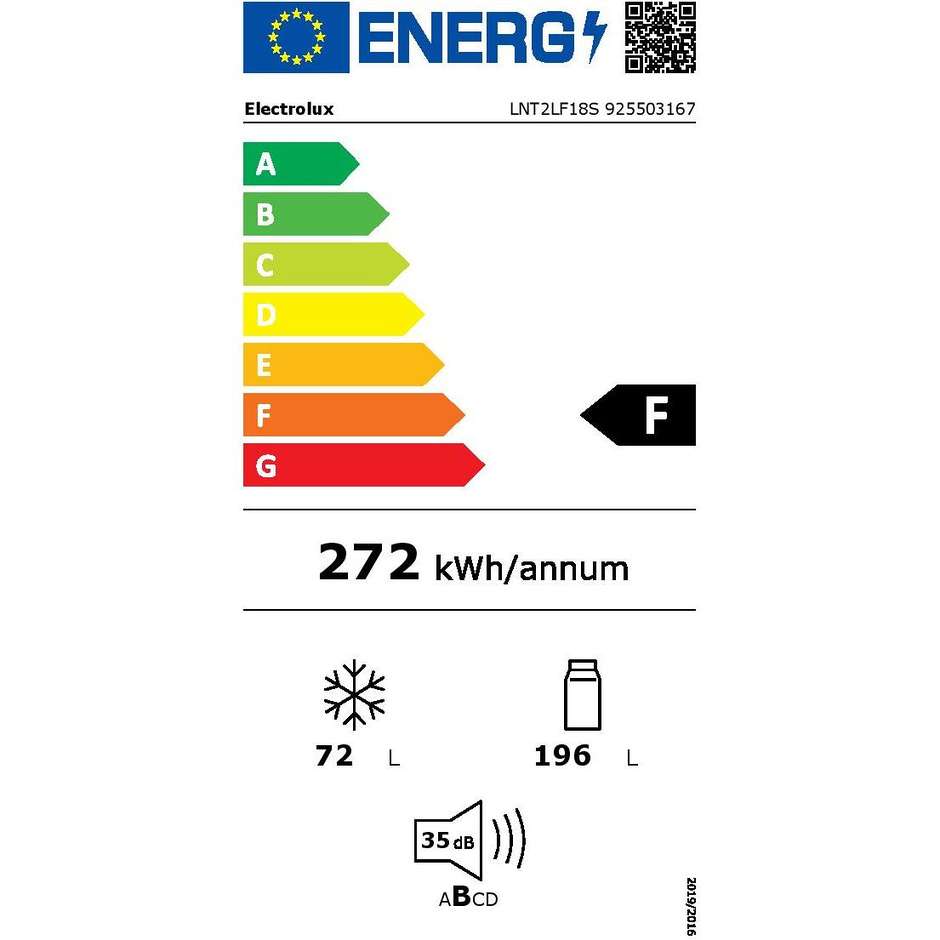 Electrolux LNT2LF18S Frigorifero combinato da incasso 268 litri classe F Low Frost
