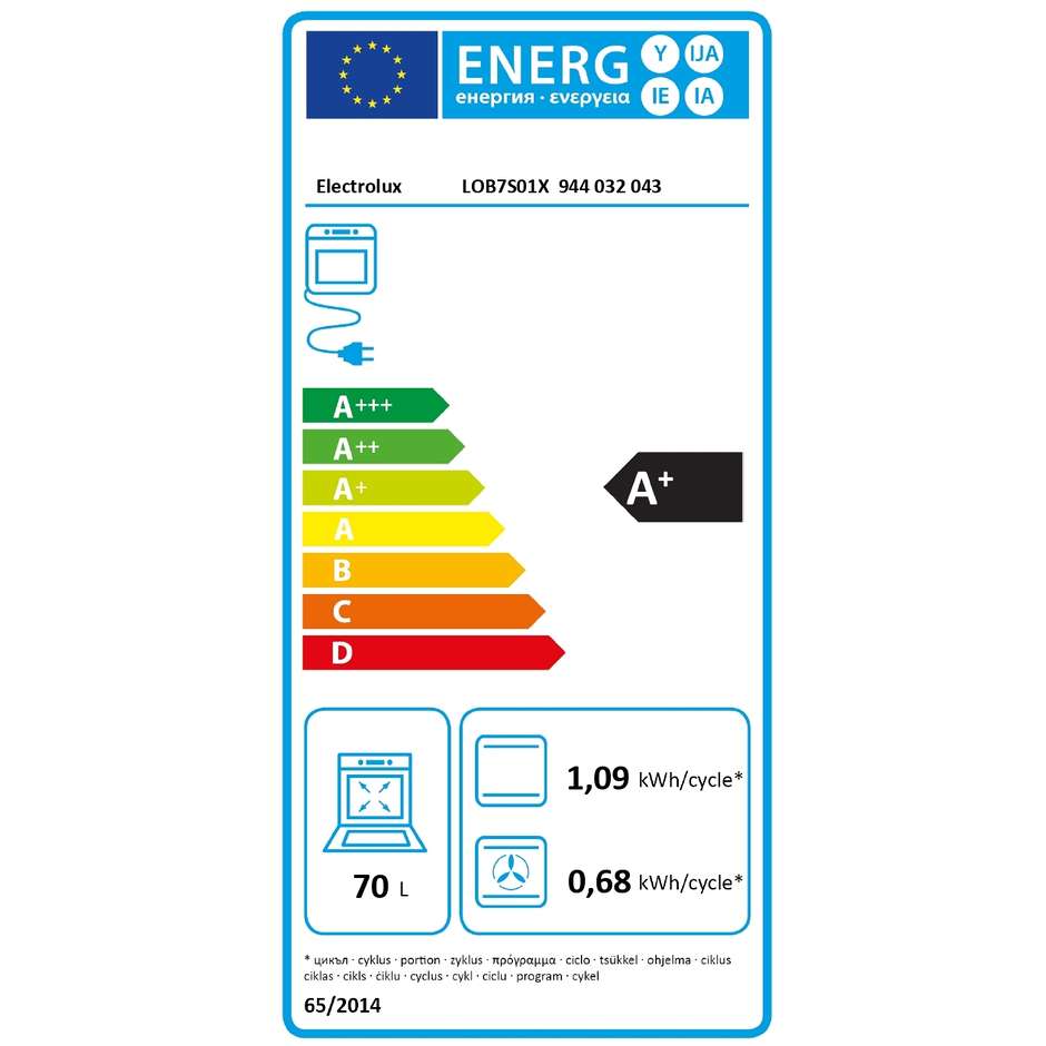 Electrolux LOB7S01X Forno Elettrico Multifunzione Capacità 70 Lt Classe A+ Colore Acciaio Inox